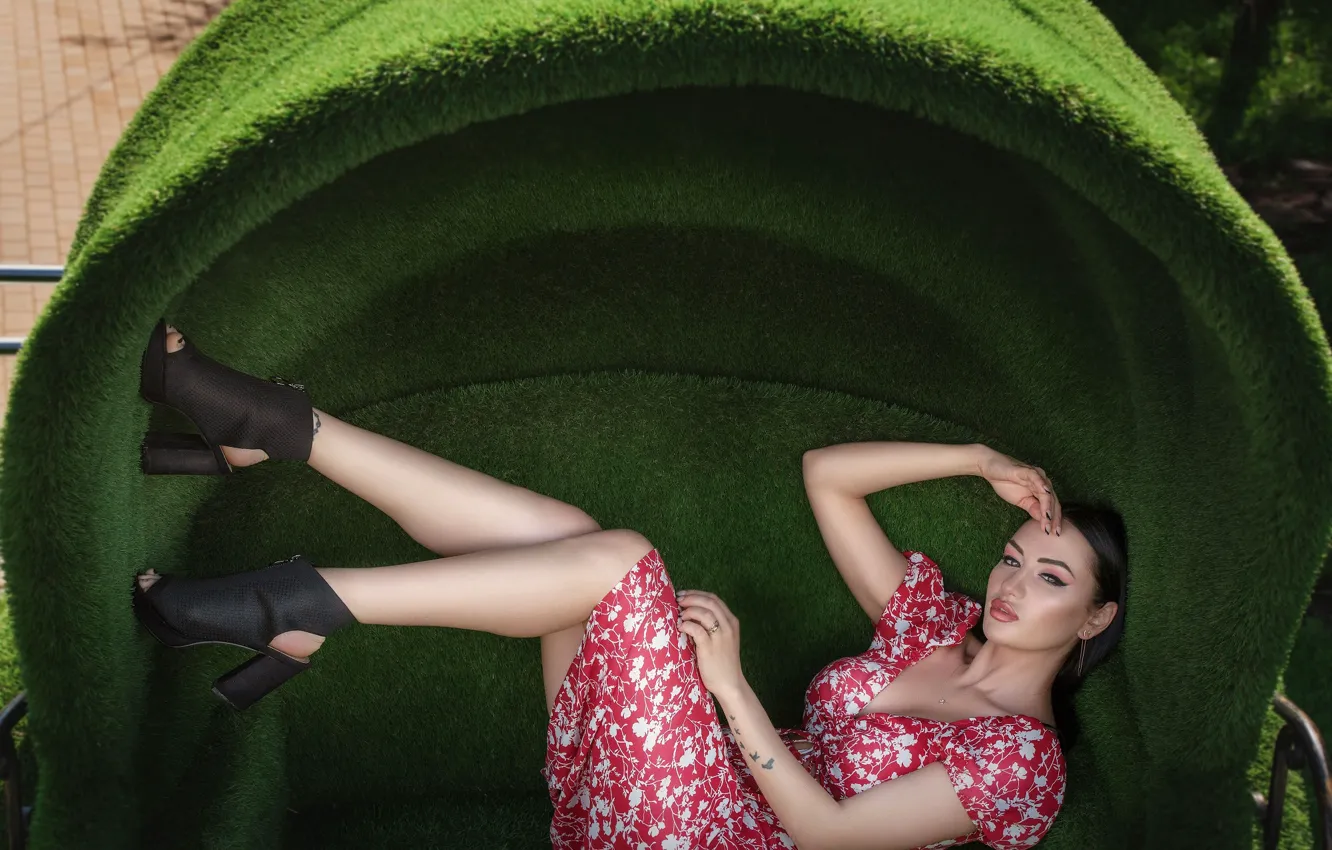 Photo wallpaper look, girl, pose, model, portrait, makeup, figure, dress