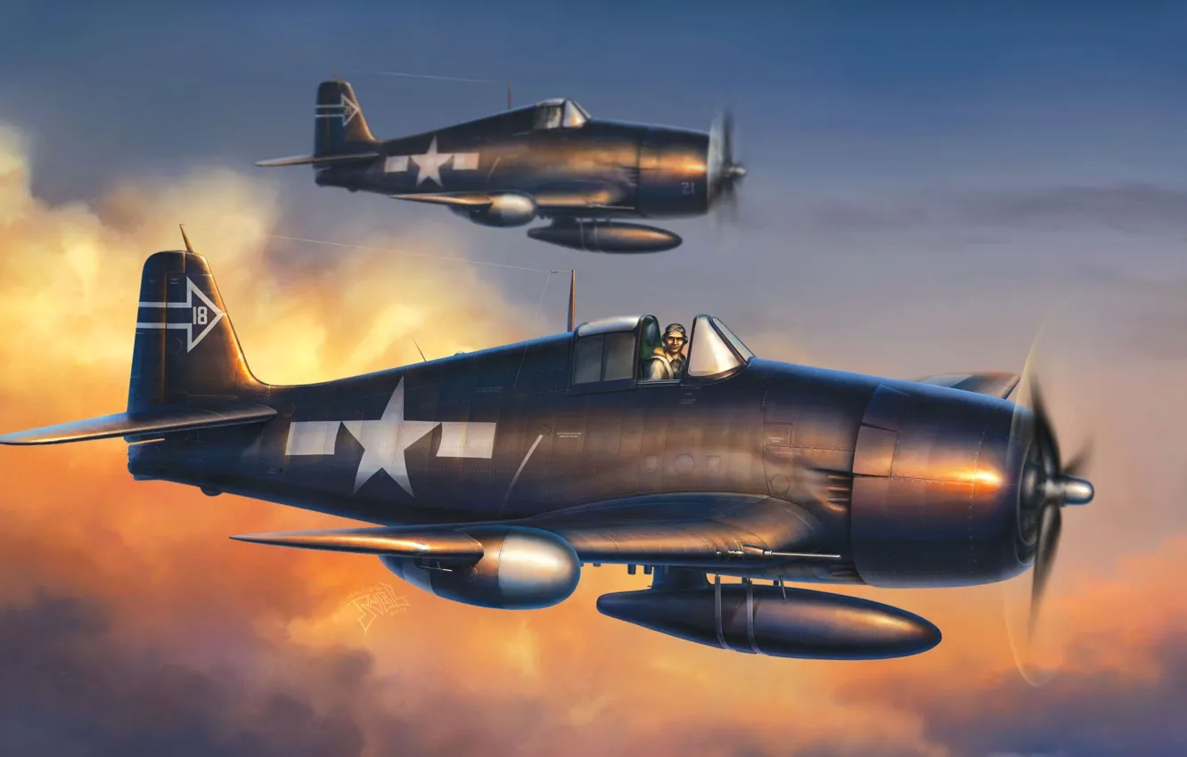 Photo wallpaper figure, USA, Grumman, carrier-based fighter, F6F-5N Hellcat, Hellcat