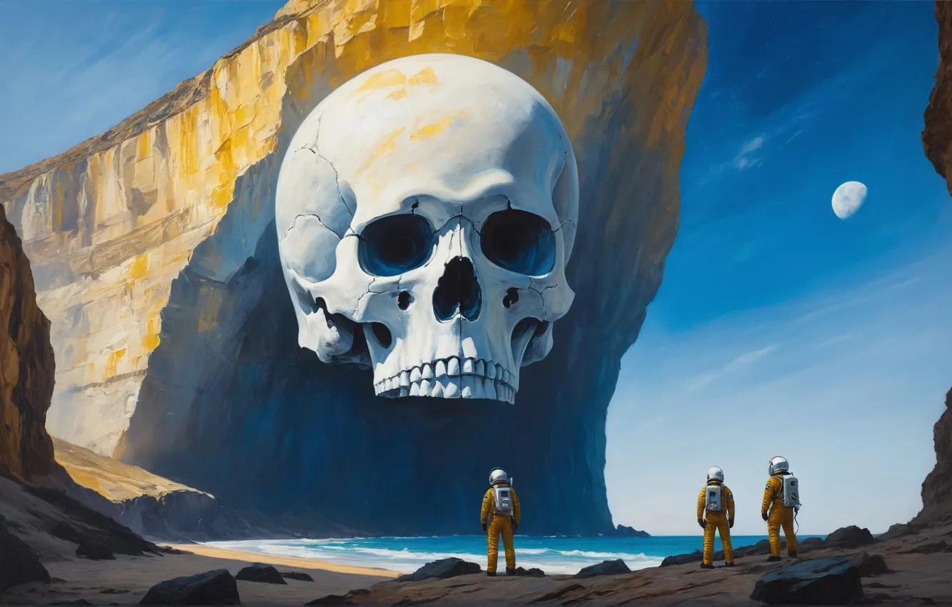 Photo wallpaper rocks, skull, astronaut