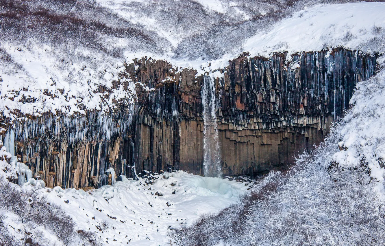 Photo wallpaper snow, rocks, waterfall, Iceland