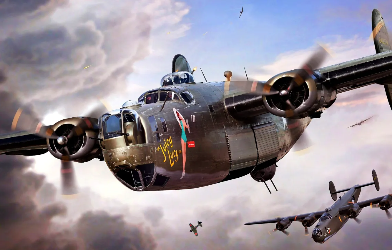 Photo wallpaper USA, painting, four-engine, The second World war, Liberator, Consolidated, heavy bomber, B-24D