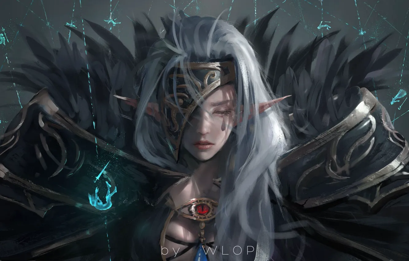 Photo wallpaper girl, magic, elf, anime, warrior, armor, dungeon and fighter, wlop