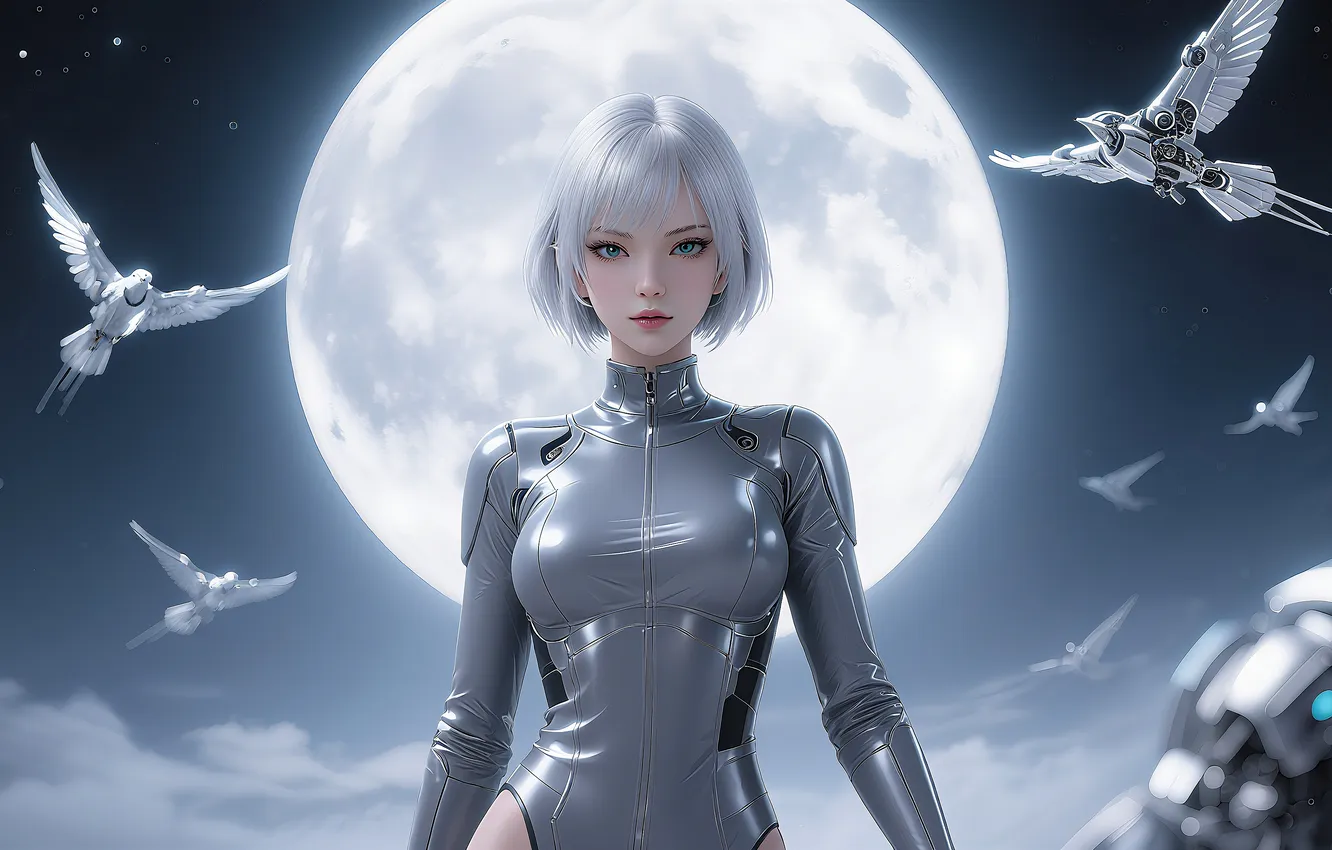 Photo wallpaper girl, blonde, cyborgs, ai art