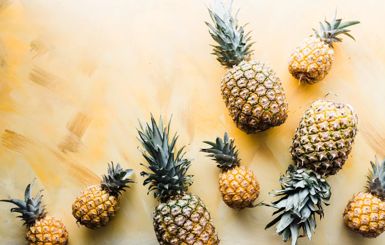 Photo wallpaper a lot, fruit, pineapple, yellow background
