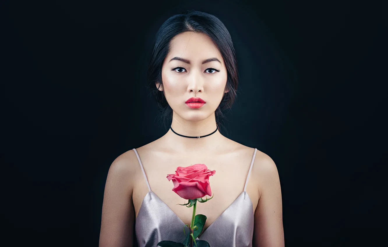 Photo wallpaper rose, portrait, makeup, Oriental beauty, Anna Kim