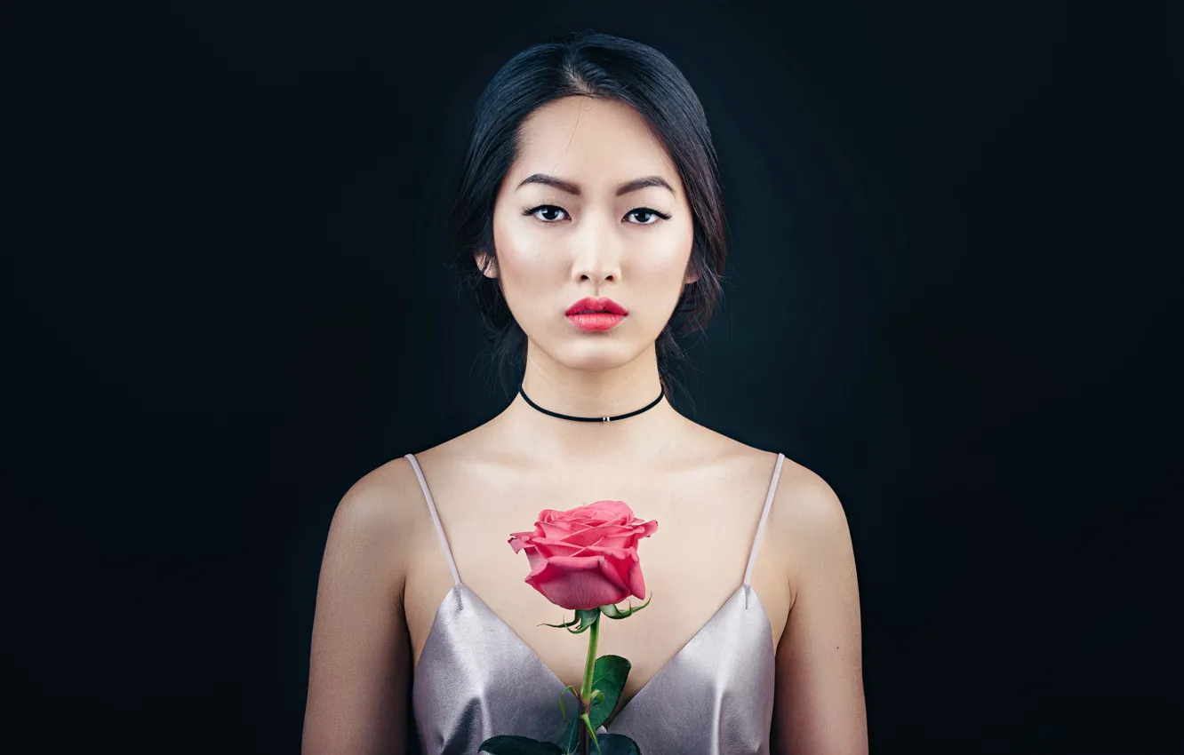 Photo wallpaper portrait, roses, makeup, Oriental beauty, Anna Kim