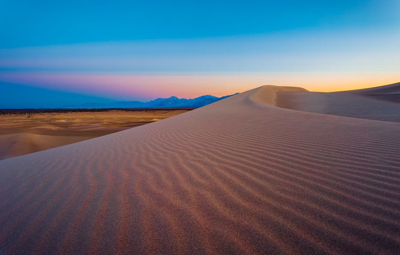 Photo wallpaper sunset, mountain, sand, usa, nevada, armagosa dunes
