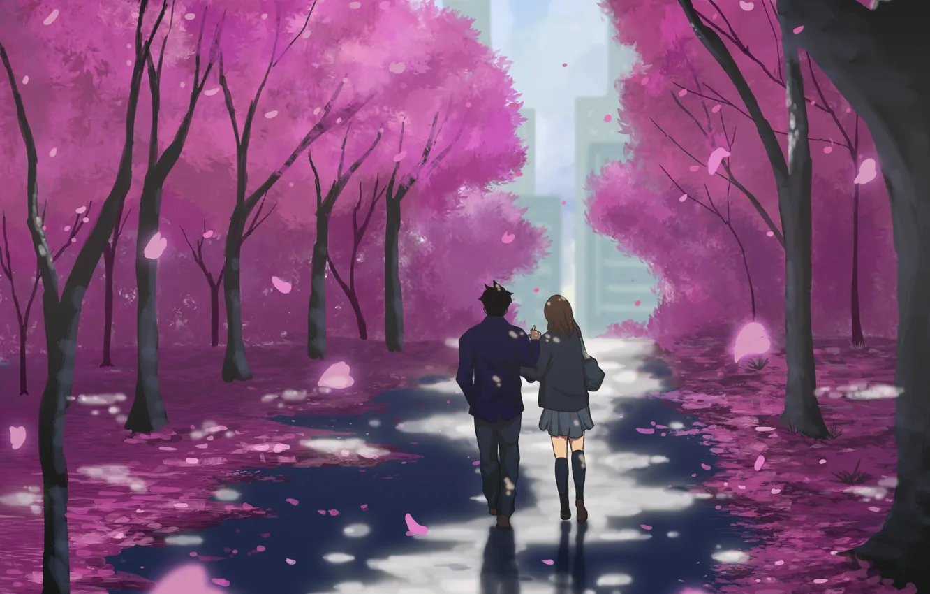 Photo wallpaper girl, trees, the city, home, anime, Sakura, art, form