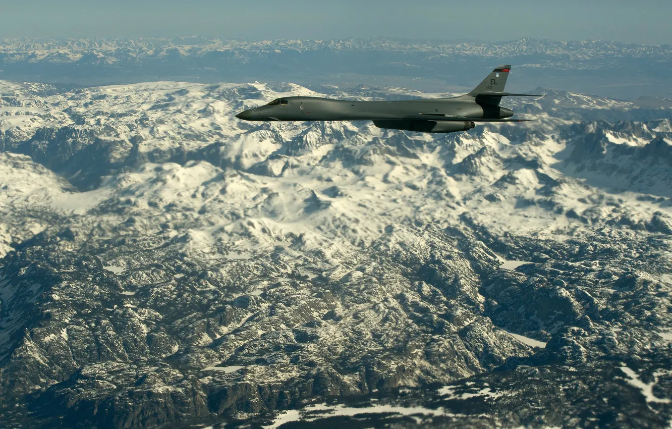Photo wallpaper mountains, landscape, Lancer, bomber, B-1B, strategic, supersonic