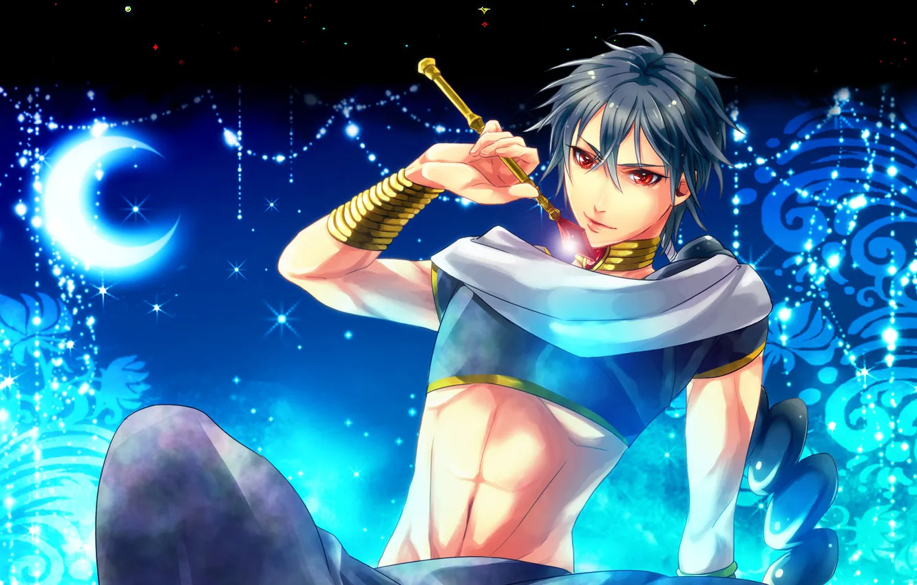 Photo wallpaper decoration, night, a month, bracelet, guy, game, magi the labyrinth of magic, Judal