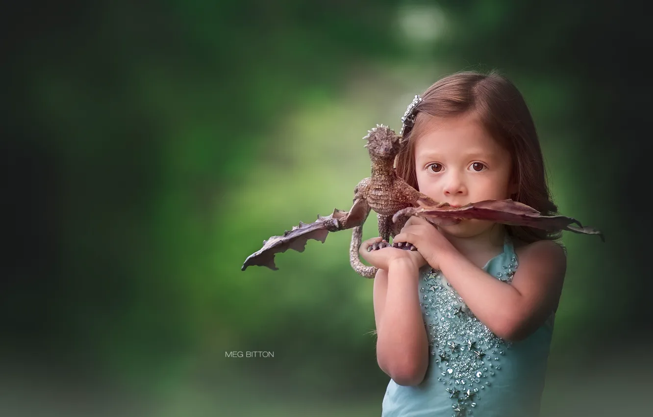 Photo wallpaper look, background, toy, girl, dragon