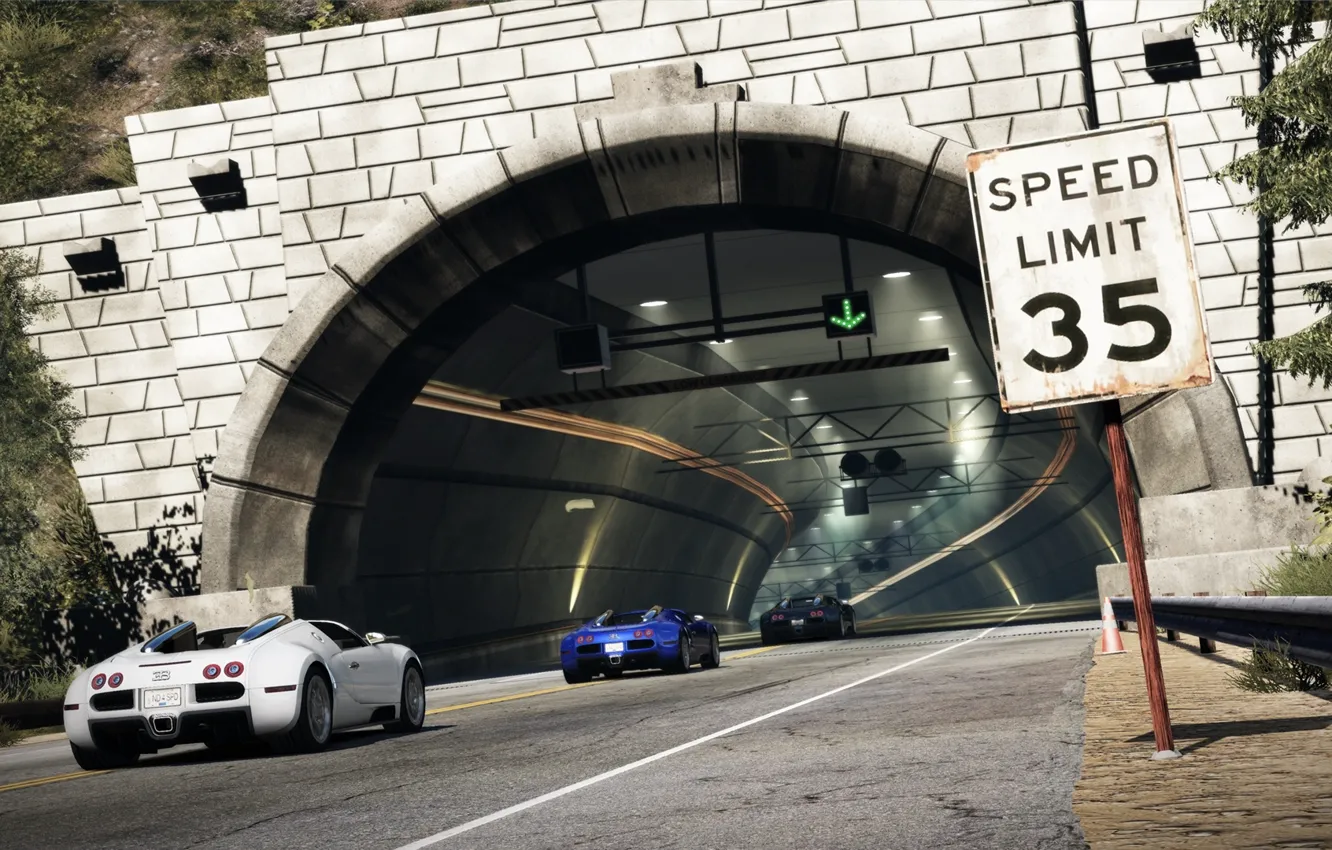 Photo wallpaper road, race, cars, the tunnel, Hot Pursuit, Need For Speed