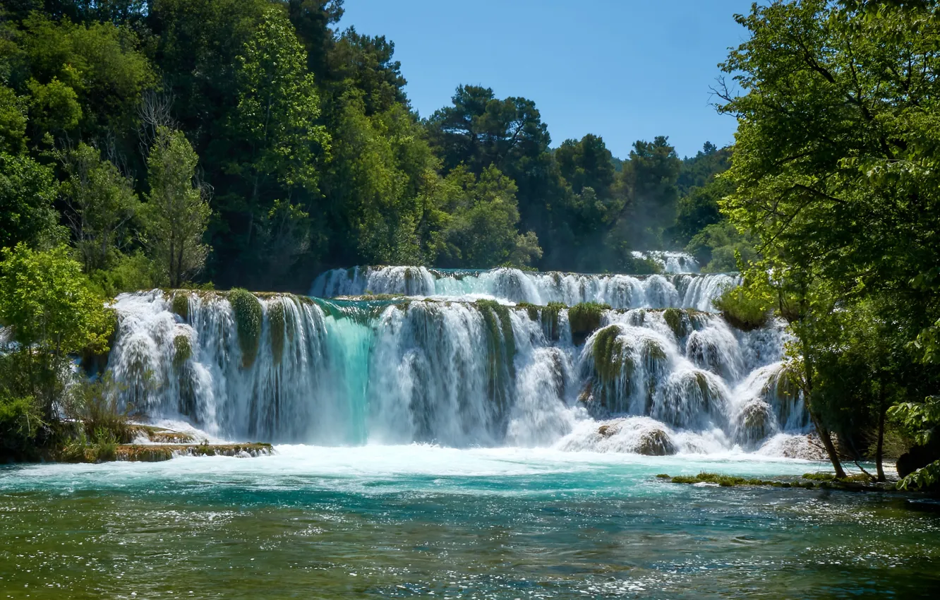 Photo wallpaper nature, rocks, shore, waterfall, stream