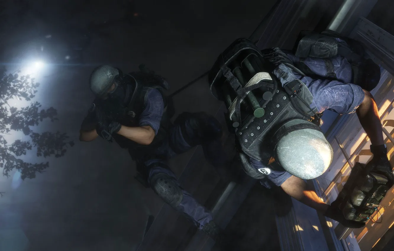 Photo wallpaper window, helicopter, special forces, through, Rainbow Six: Siege, climbs