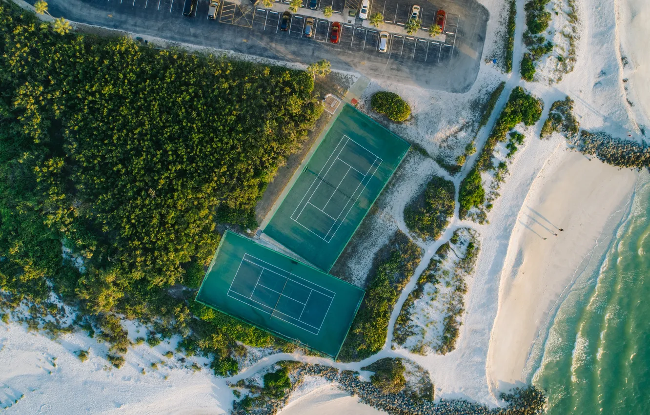 Photo wallpaper beach, sea, parking, courts