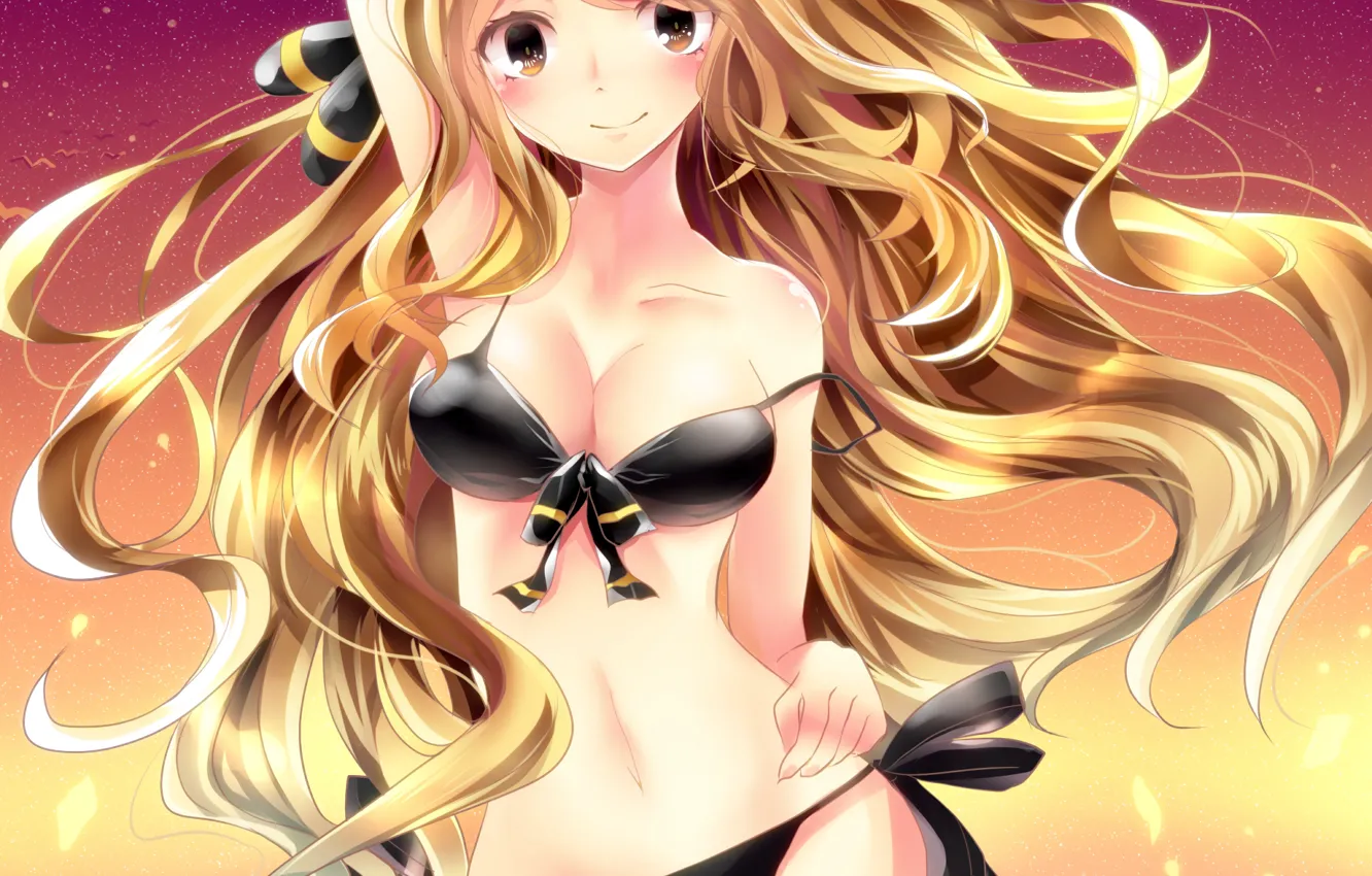 Photo wallpaper girl, sexy, cleavage, long hair, boobs, anime, beautiful, pretty