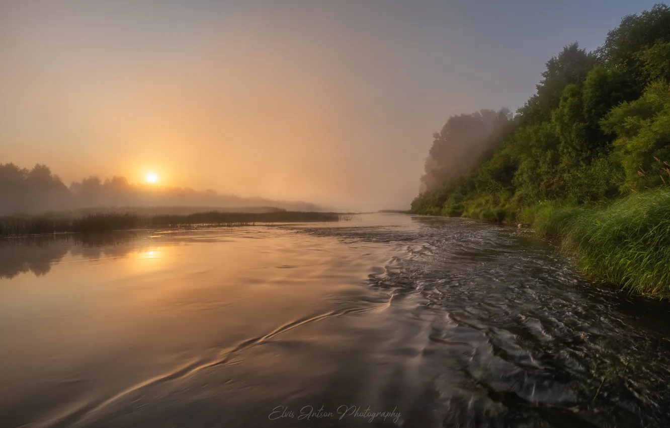 Photo wallpaper haze, charm, the beauty of nature, Antson Elvis, Magnificent landscape, Golden Dawn, The Unzha River