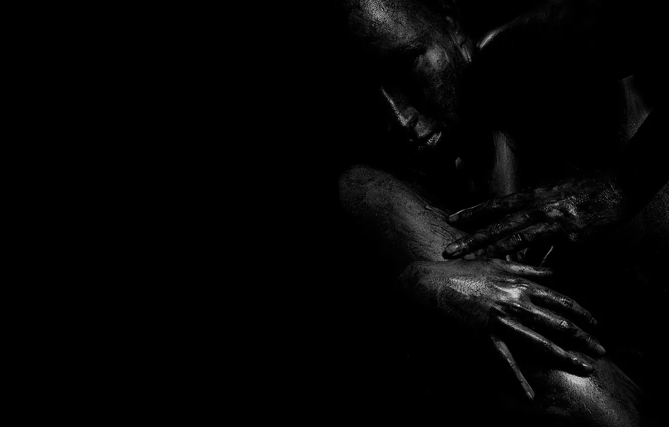 Photo wallpaper face, background, feet, black, people, hands