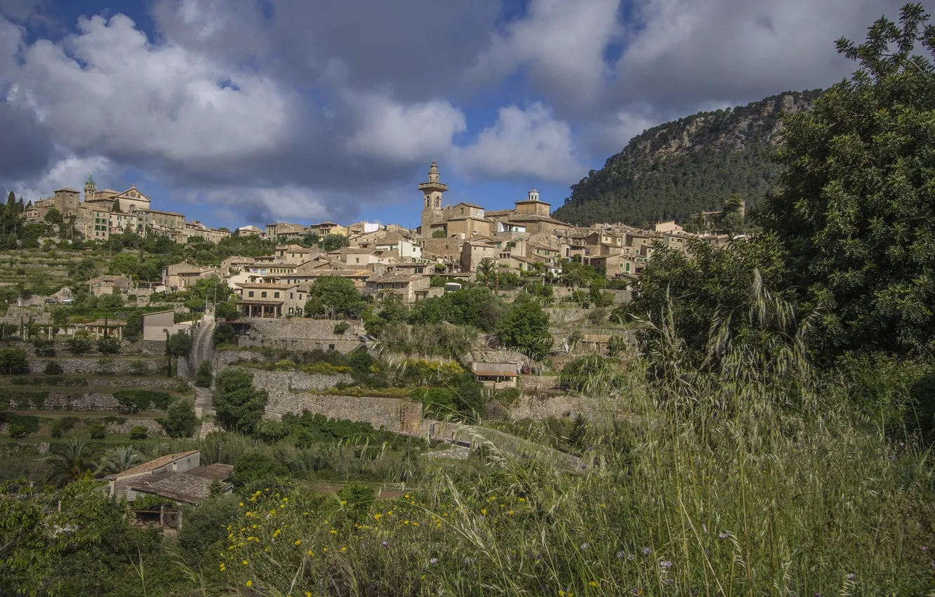 Photo wallpaper landscape, building, panorama, Spain, Spain, Mallorca, Mallorca, Valldemossa