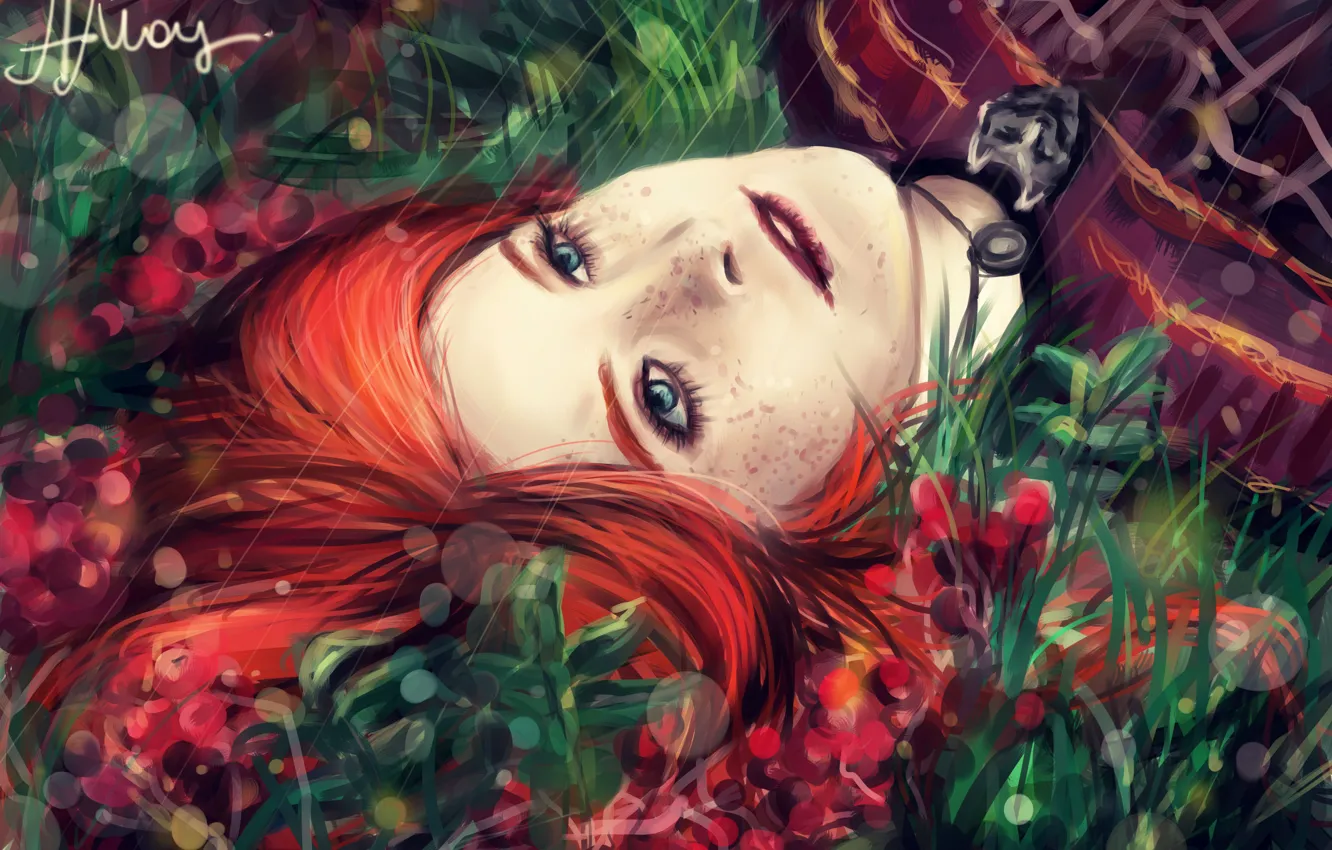 Photo wallpaper grass, girl, face, freckles, red, Game of thrones, A song of ice and fire, Sansa …