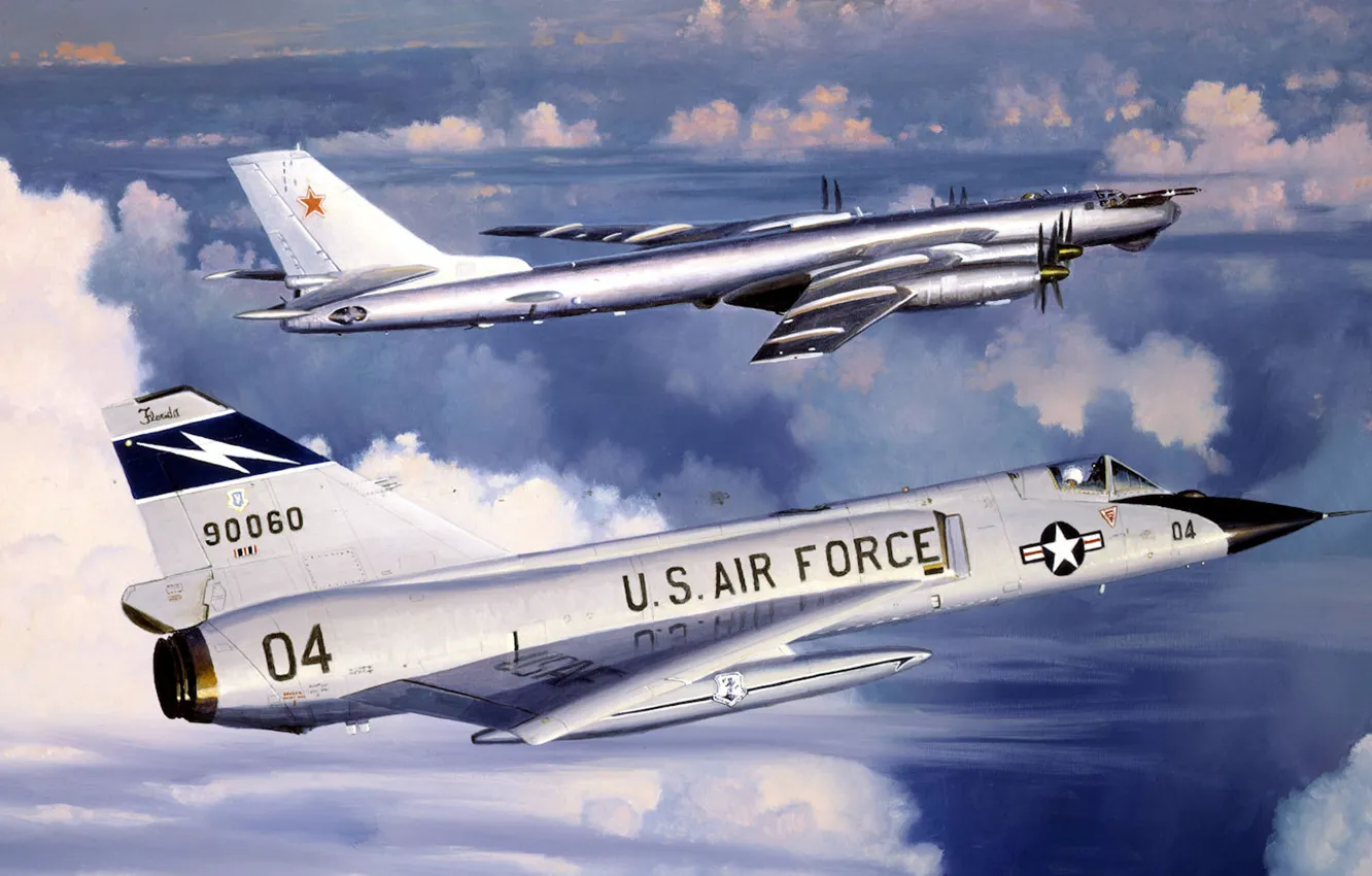 Photo wallpaper figure, art, bear, UNITED STATES AIR FORCE, THE SOVIET AIR FORCE, interception, Tu-95, American single