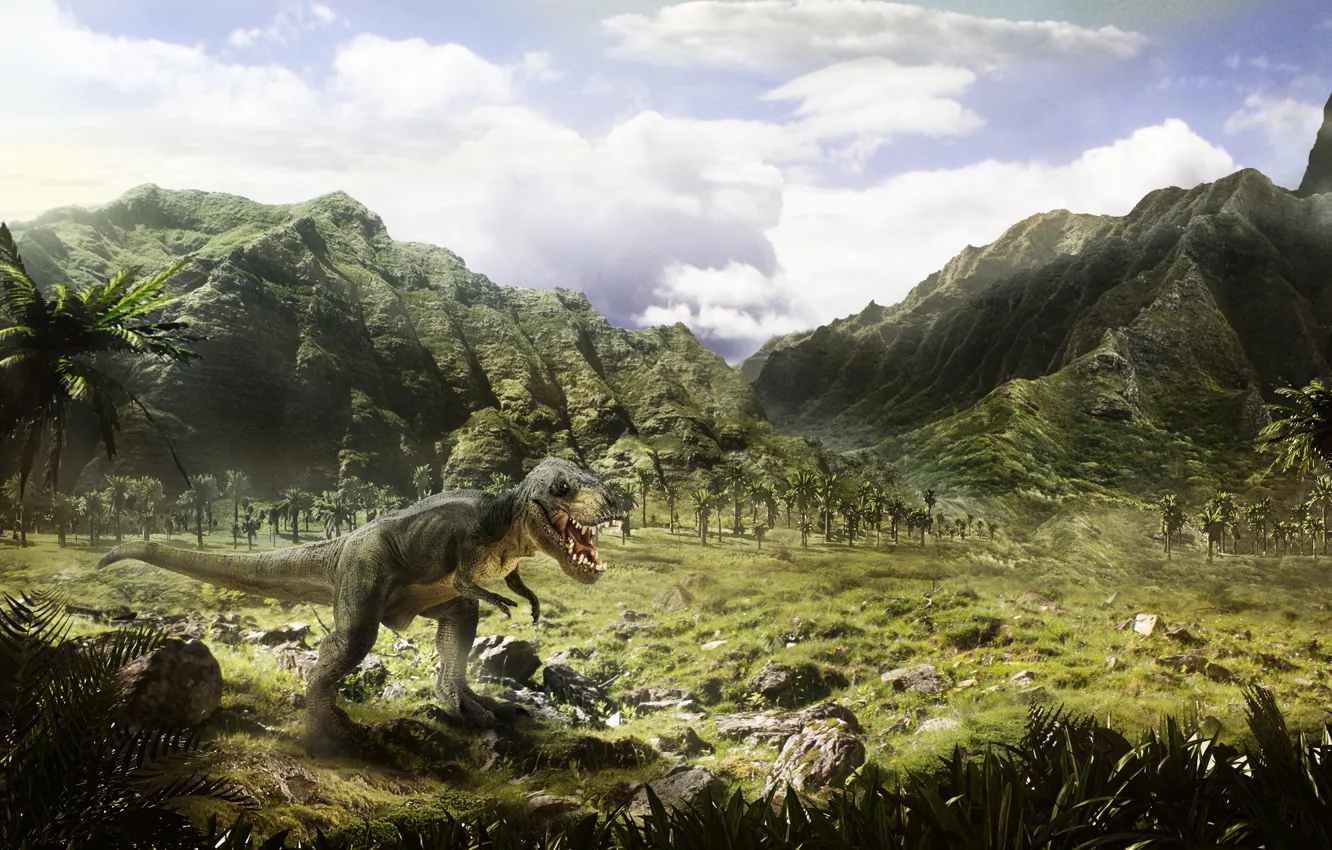 Photo wallpaper trees, dinosaur, art, pustosh, Jurassic