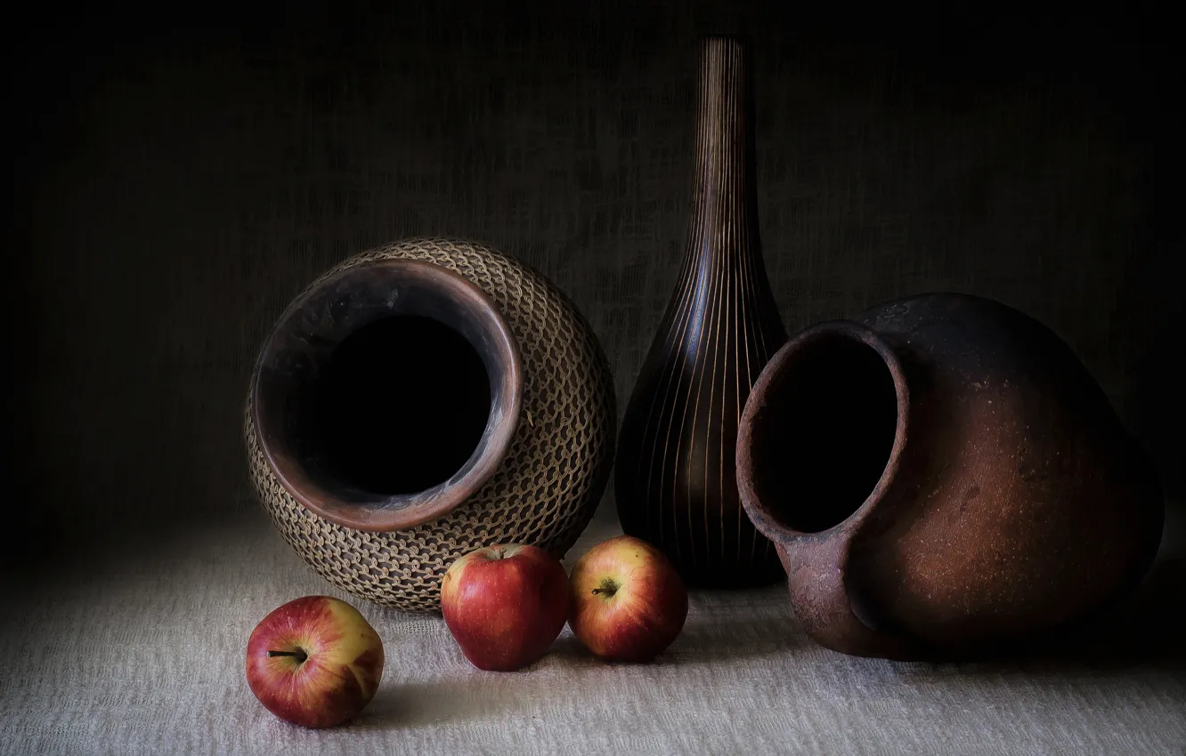 Photo wallpaper apples, pitcher, still life