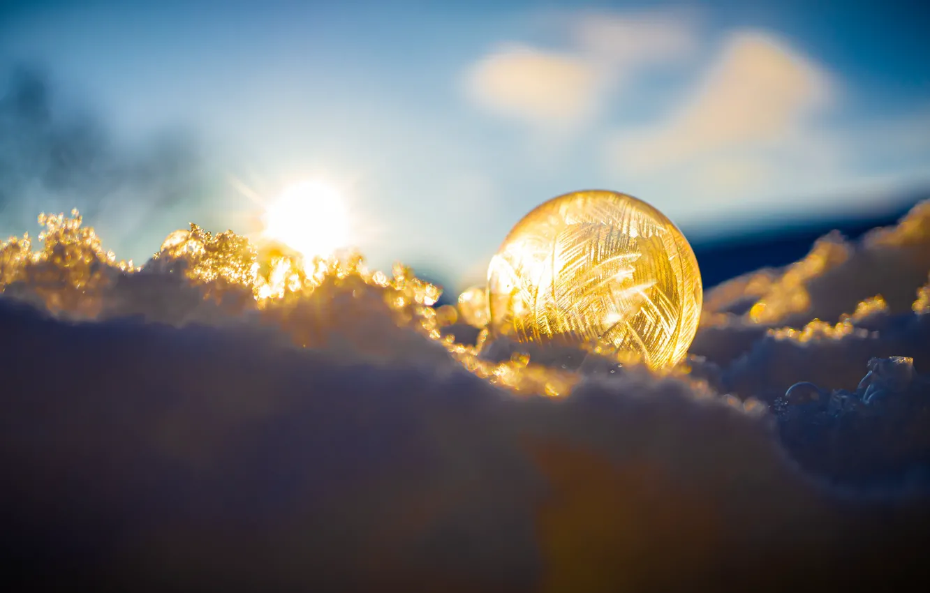 Photo wallpaper winter, the sky, the sun, clouds, balls, light, snow, transparent