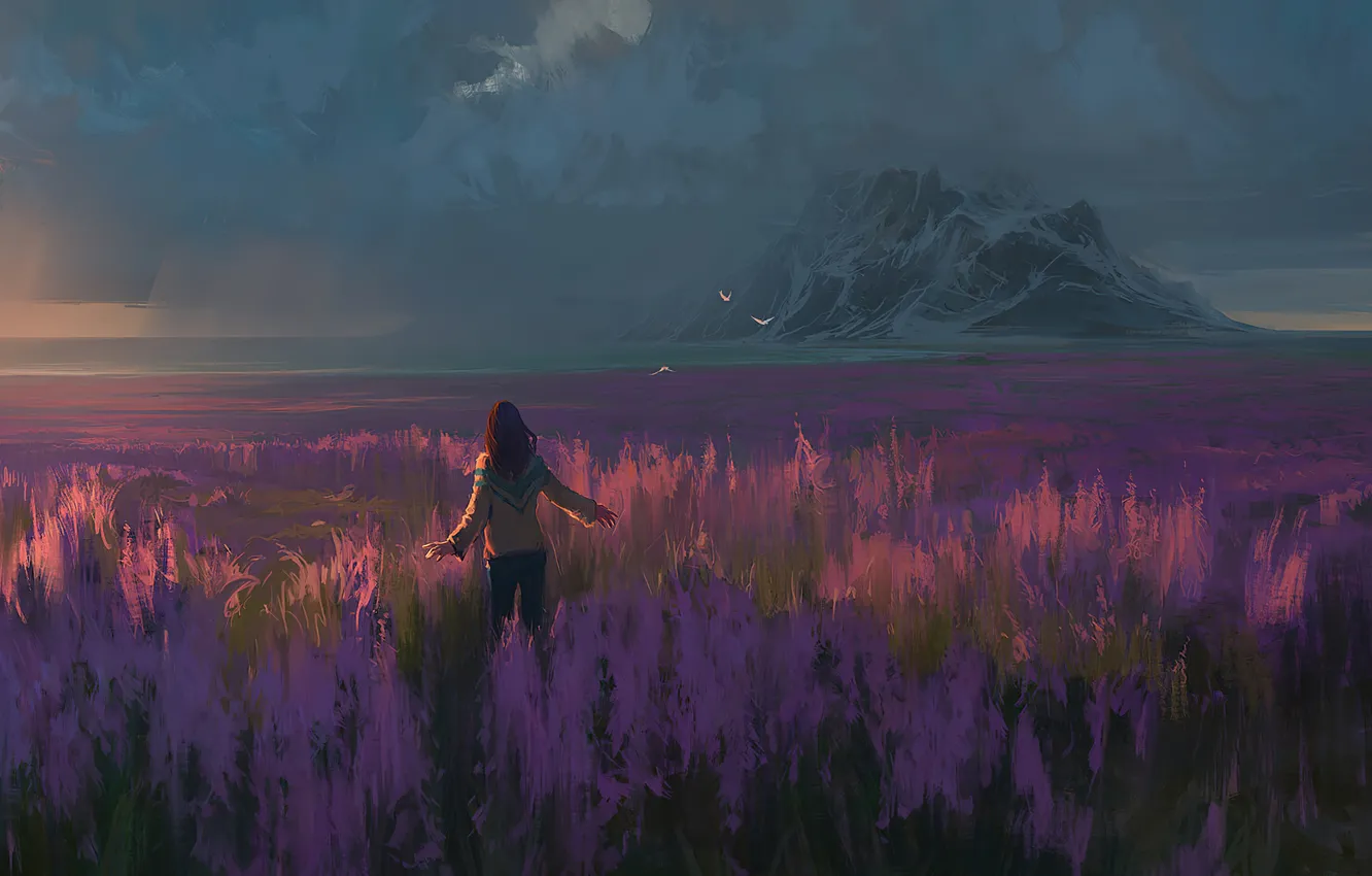 Photo wallpaper girl, landscape, paint, figure, art girl, Artem Chebokha