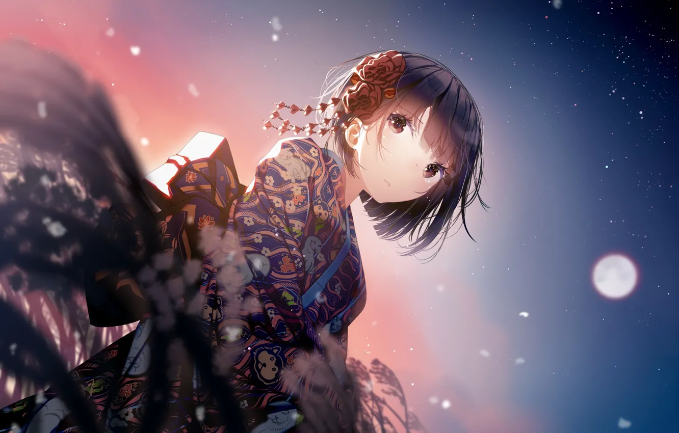 Photo wallpaper the evening, anime, girl, yukata, atha