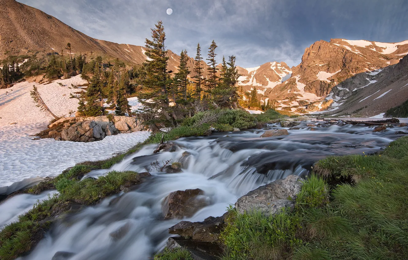 Photo wallpaper waterfall, Colorado, Indian Peaks, Lake Isabell