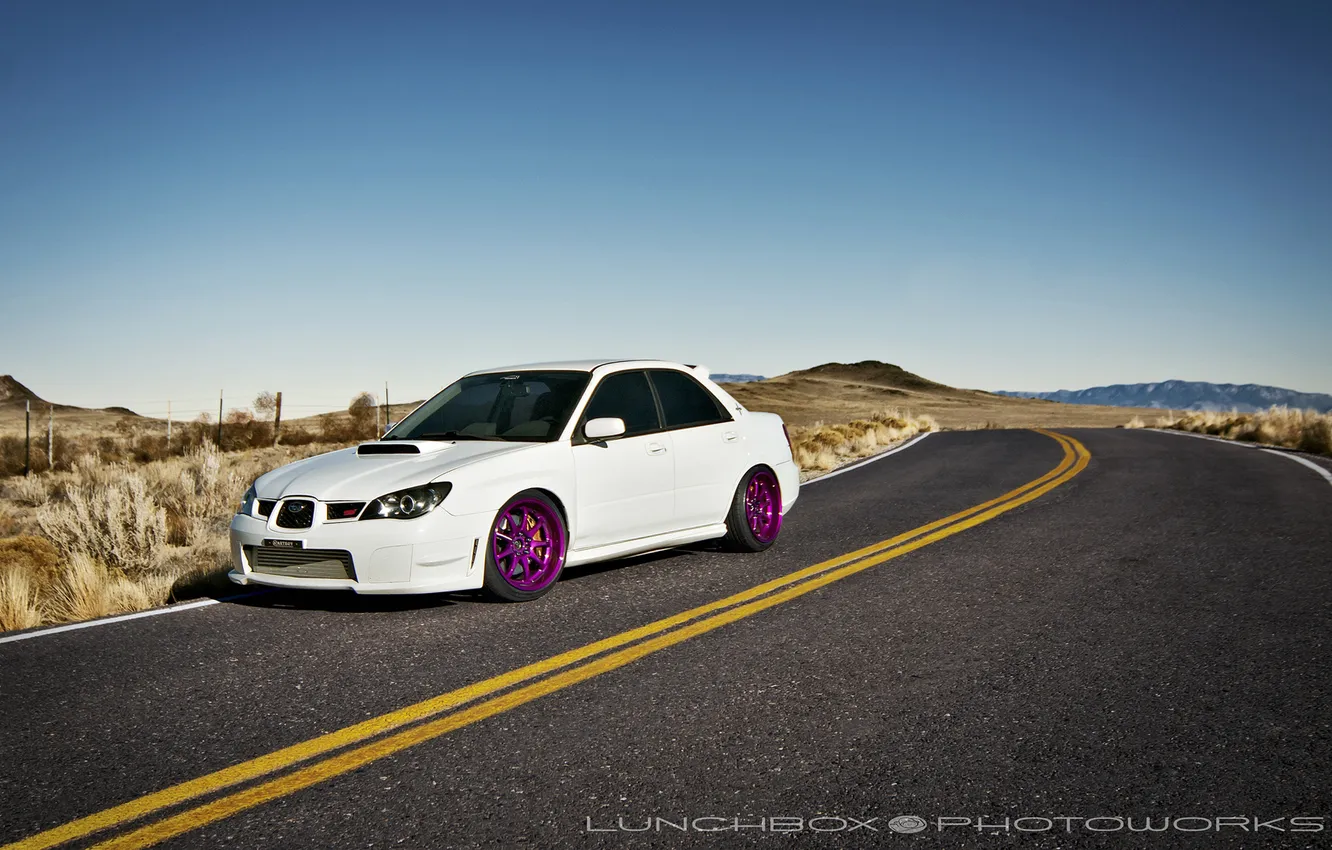 Photo wallpaper road, tuning, subaru impreza, Subaru