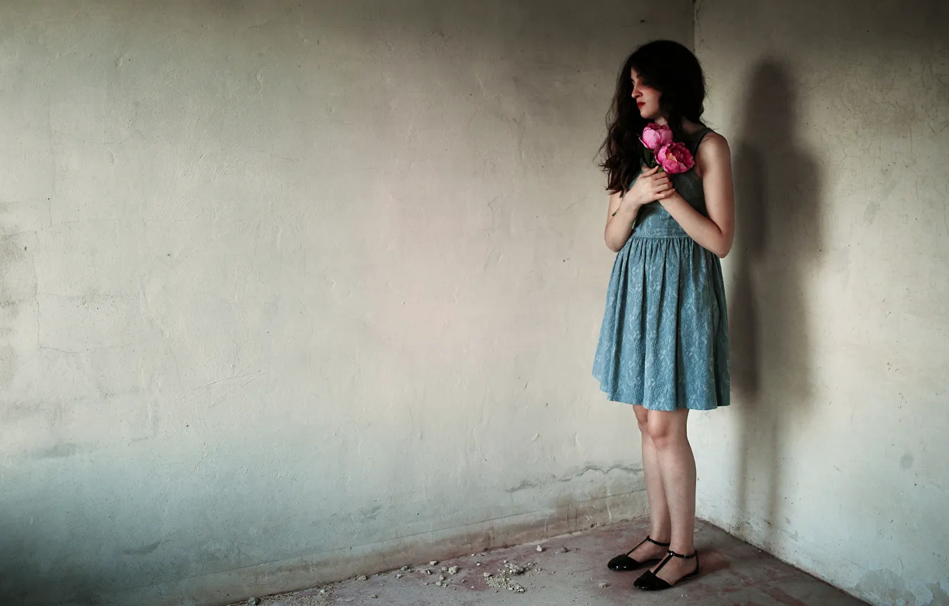 Photo wallpaper girl, flowers, room
