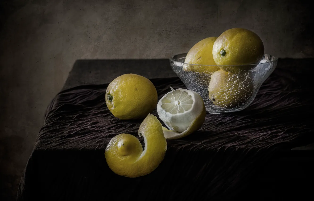 Photo wallpaper still life, lemons, peel