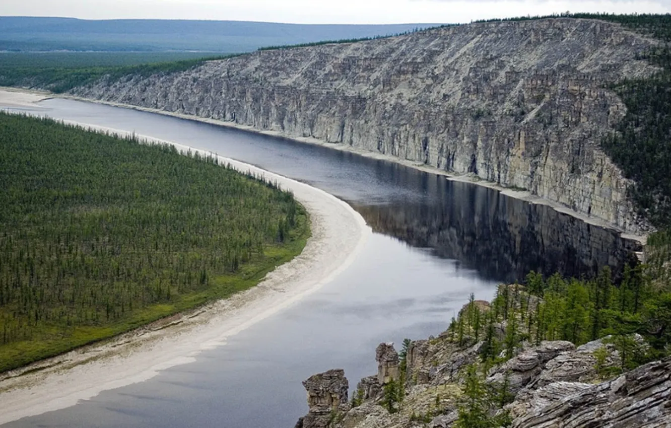 Photo wallpaper river, landscape, Lena, Taiga, Yakutia