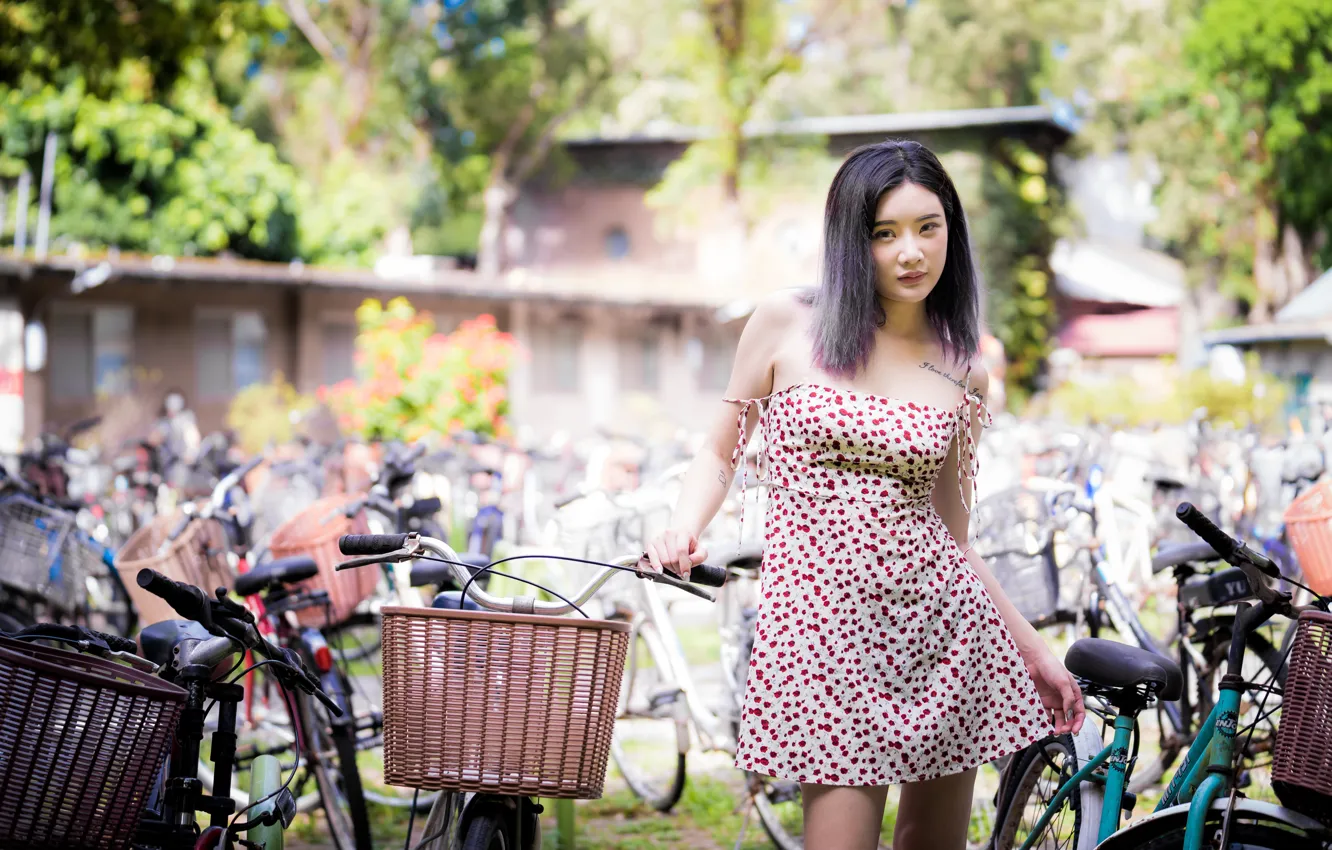 Photo wallpaper bike, dress, Asian