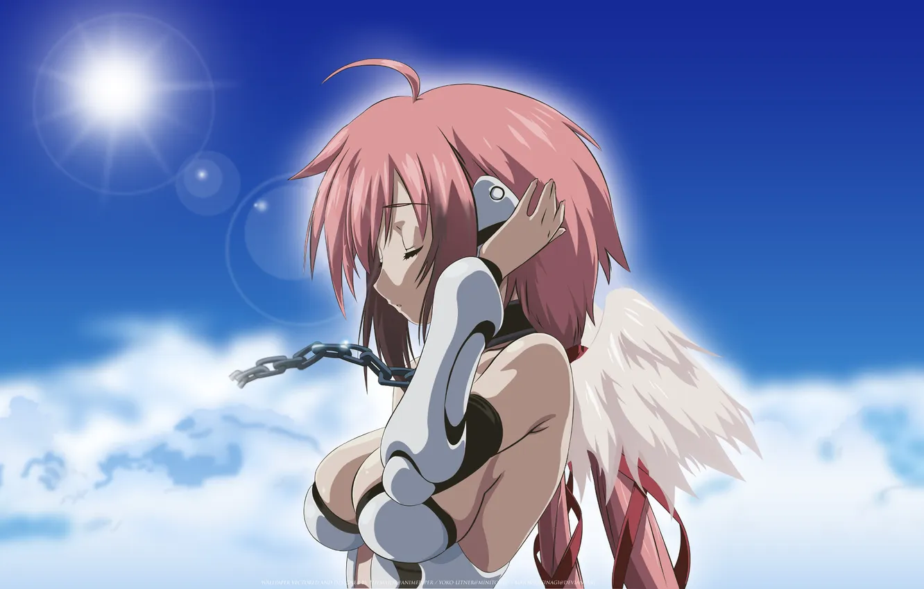 Photo wallpaper girl, the sun, clouds, wings