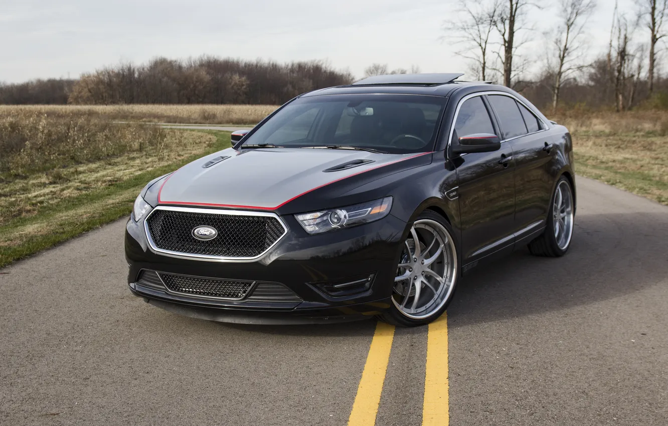 Photo wallpaper road, markup, black, Ford, black, road, Taurus, Ford Taurus