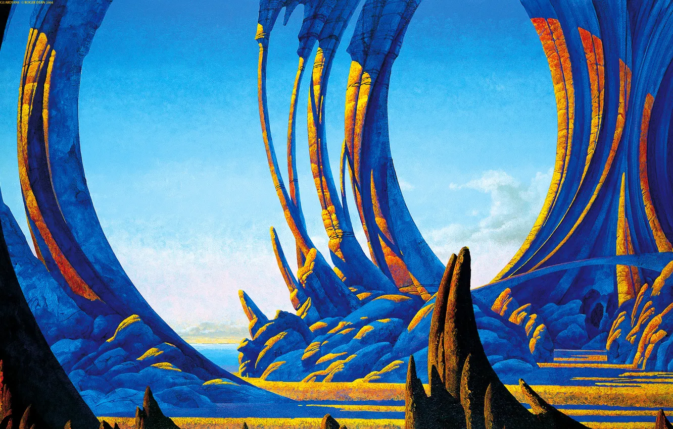 Photo wallpaper the sky, space, sunset, stones, rocks, planet