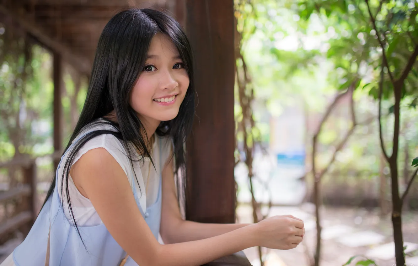 Photo wallpaper look, girl, the sun, portrait, makeup, brunette, hairstyle, Asian