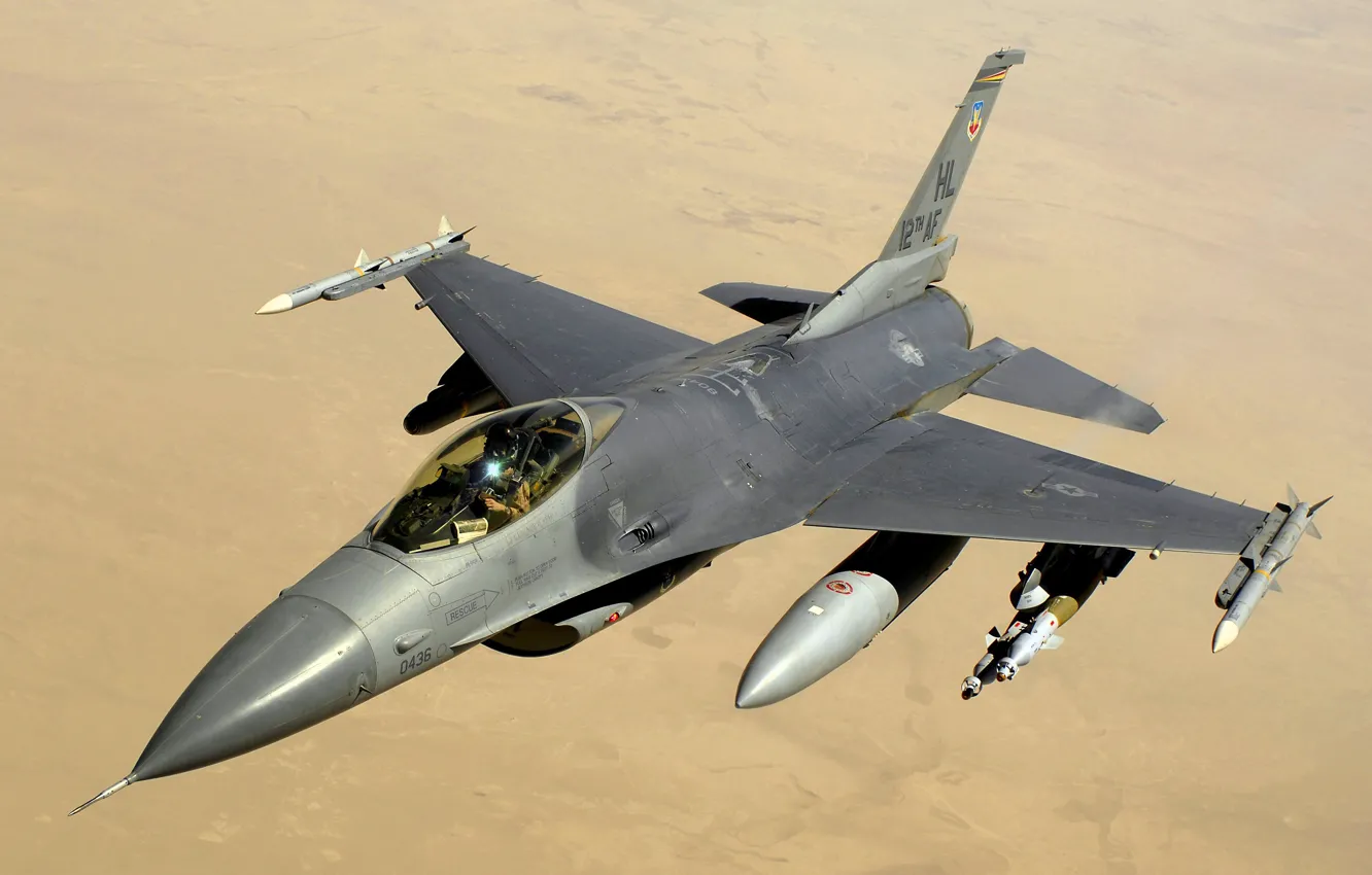 Photo wallpaper the sky, desert, Fighting, F-16, Falcon