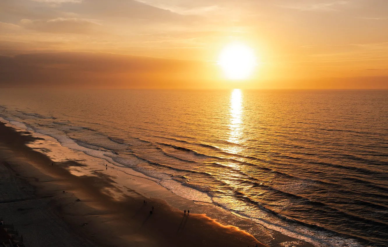 Photo wallpaper sea, sunset, shore, United States, South Carolina, Horry