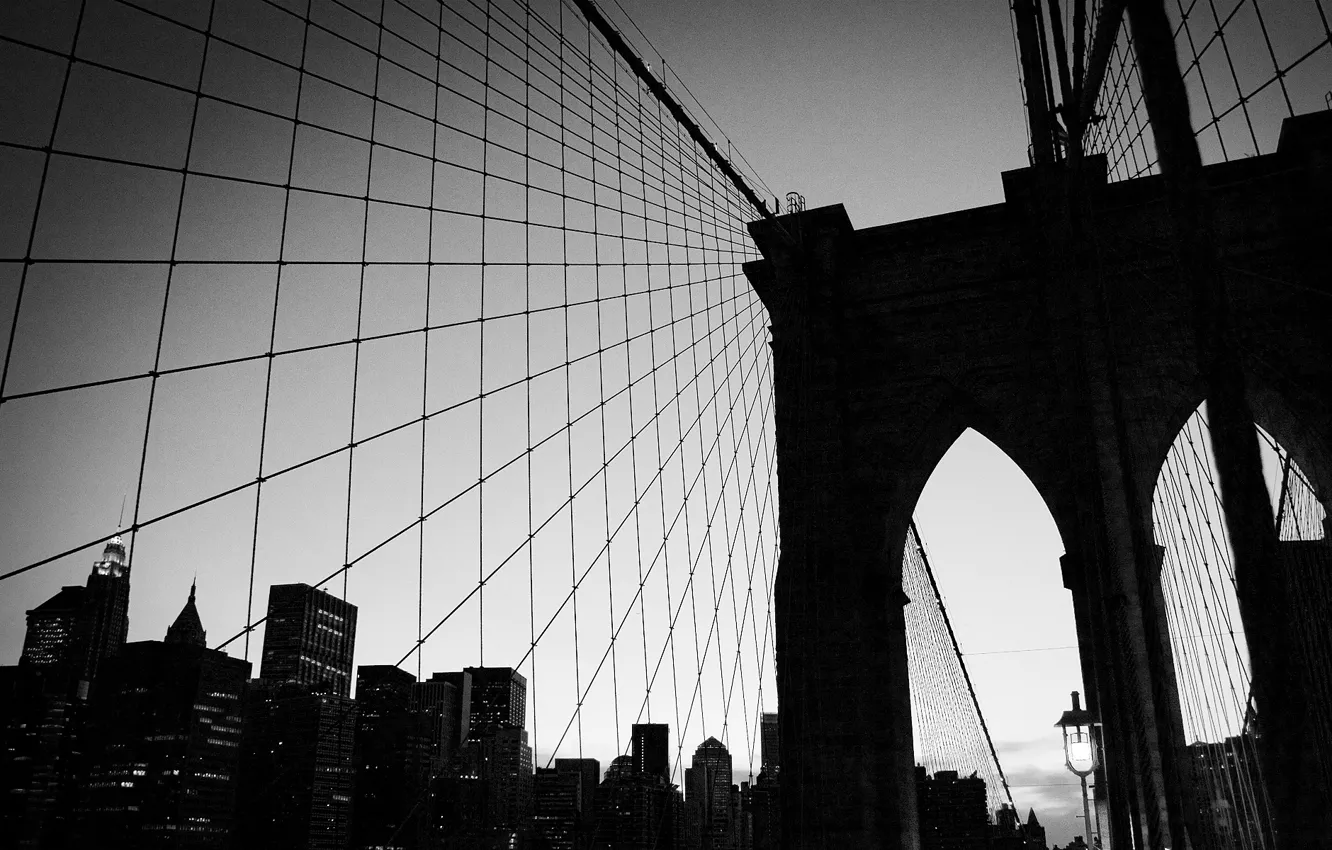 Photo wallpaper bridge, mesh, New York, arch, black and white