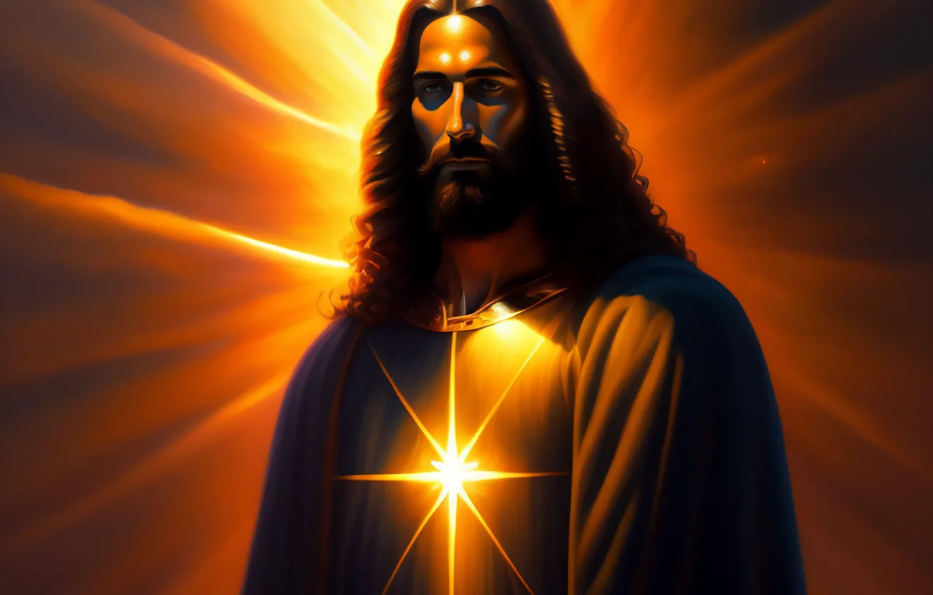 Photo wallpaper Jesus, hair, male, religion, Jesus Christ, digital art, AI art, The Art of Artificial Intelligence