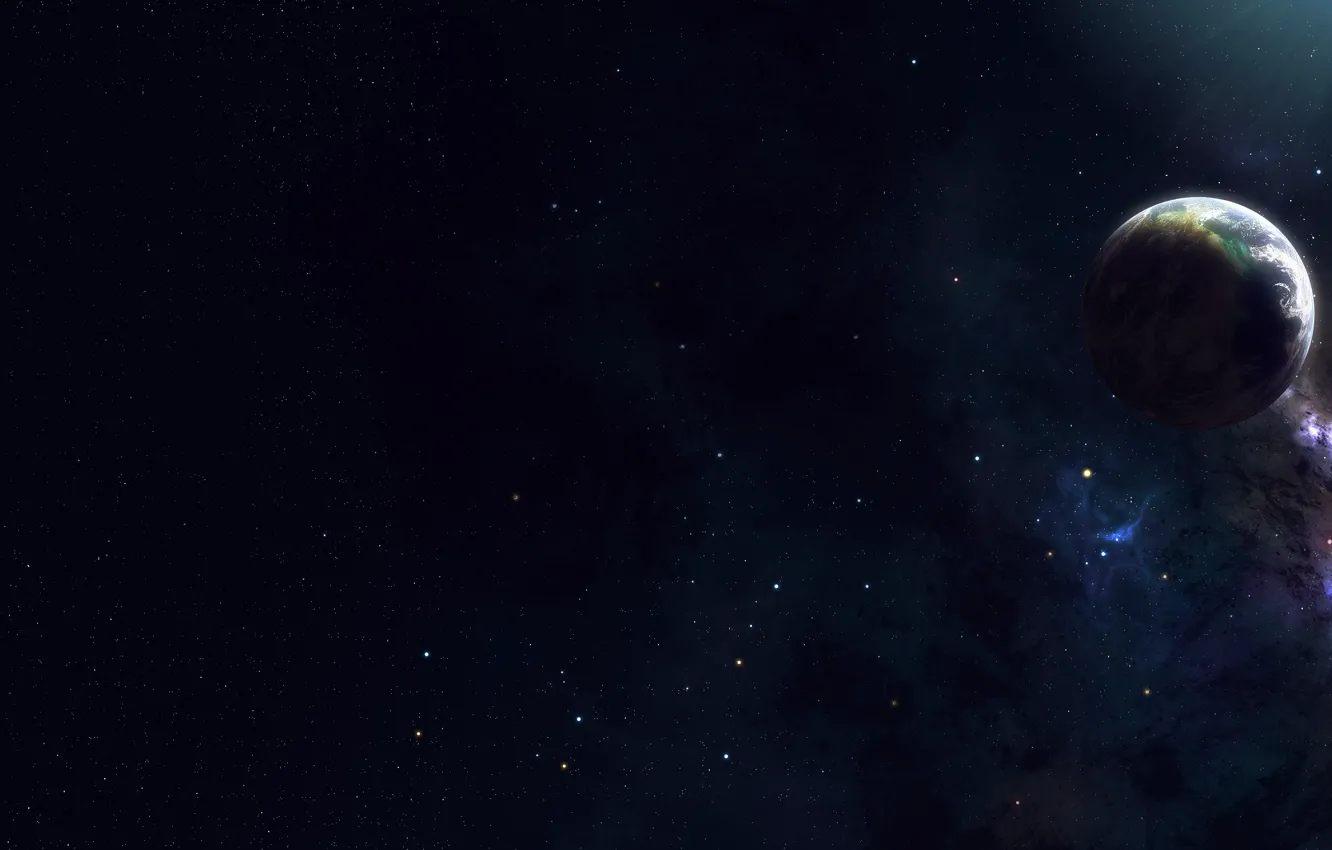 Photo wallpaper stars, light, space, planet, satellite