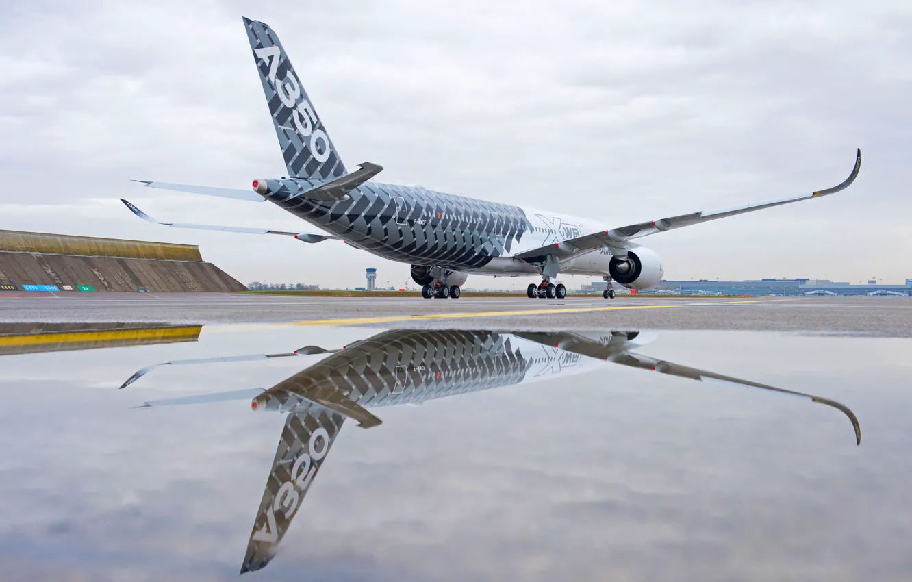 Photo wallpaper reflection, the plane, liner, Airbus, long-haul, Chassis, widebody, Airbus A350 XWB