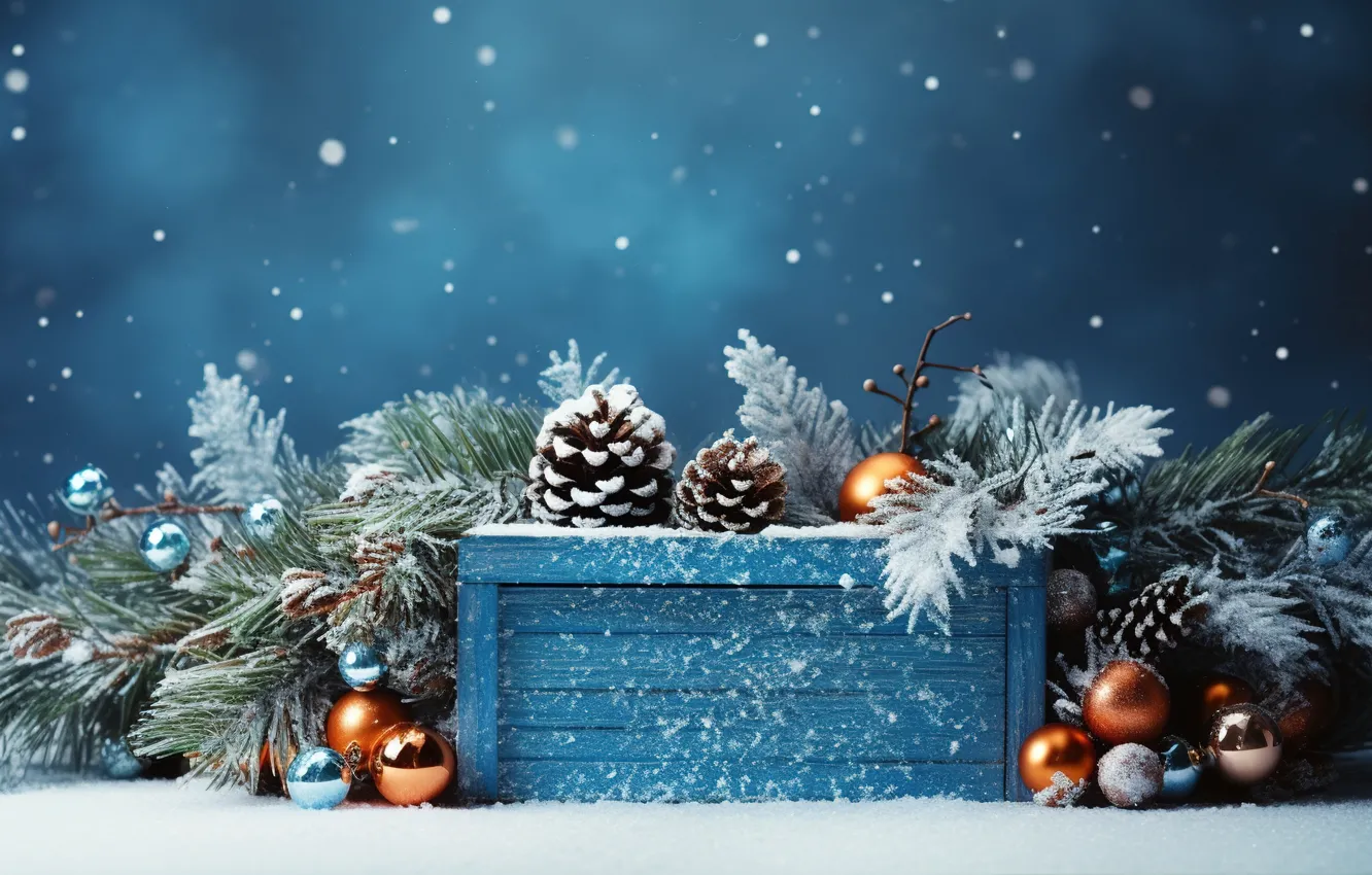 Photo wallpaper winter, snow, decoration, balls, New Year, Christmas, new year, Christmas