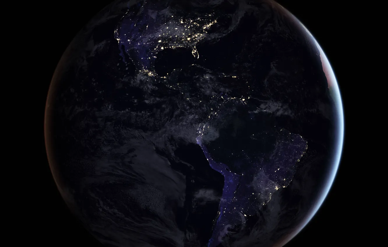 Photo wallpaper lights, planet, Earth, mainland, South America, North America