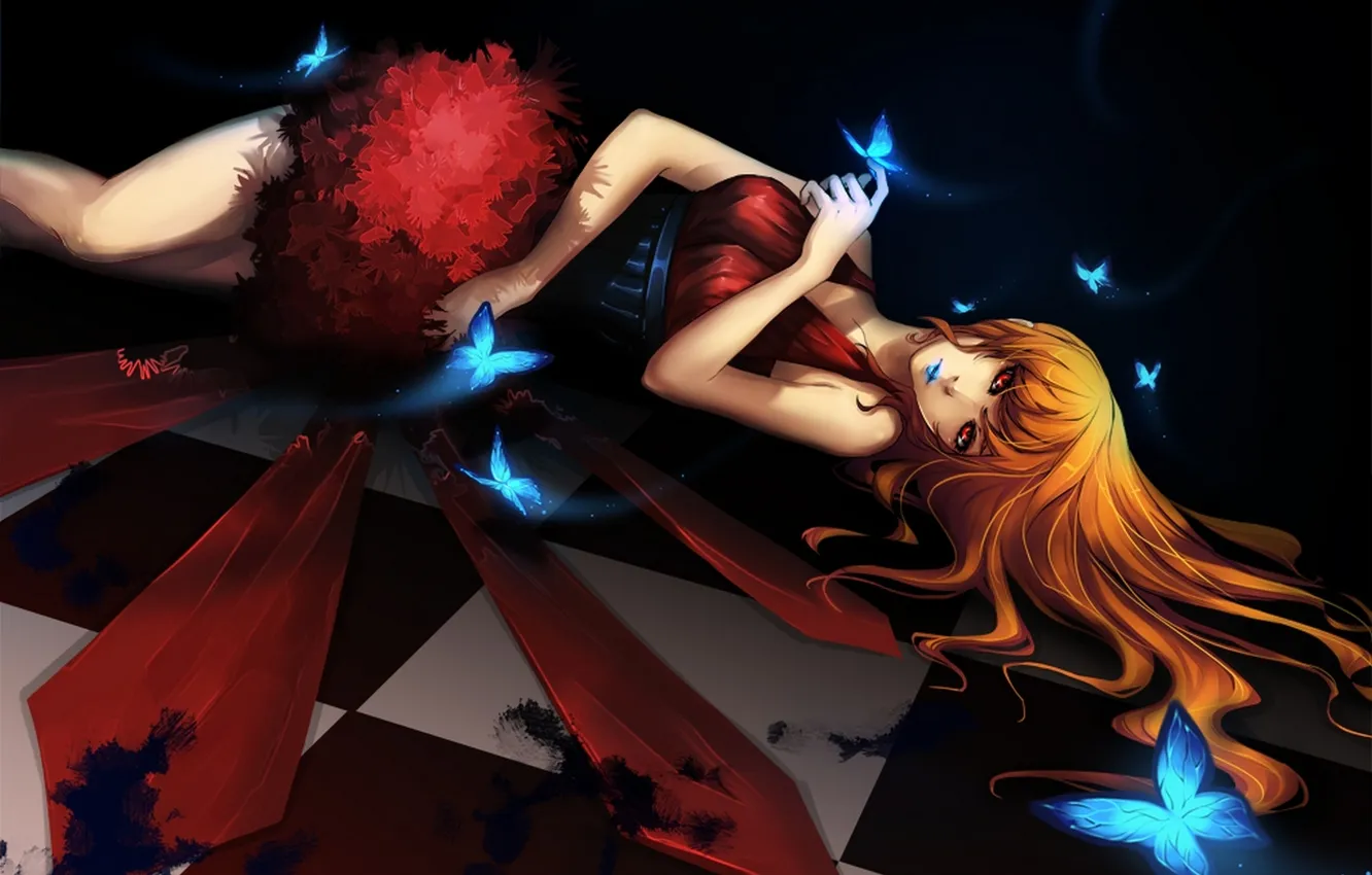 Photo wallpaper girl, butterfly, anime, art, lies, udonnodu