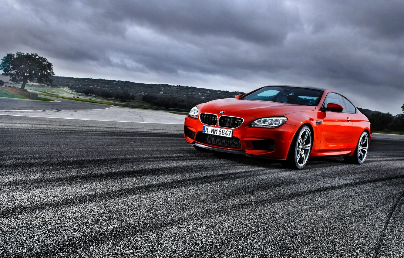 Photo wallpaper auto, asphalt, red, clouds, lights, BMW, BMW, Coupe
